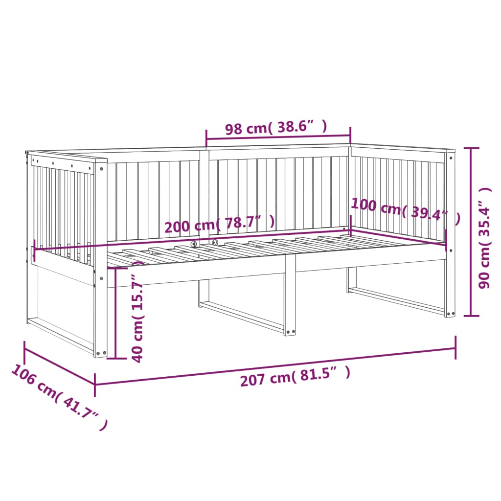 Day Bed without Mattress Honey Brown 100x200 cm Solid Wood Pine