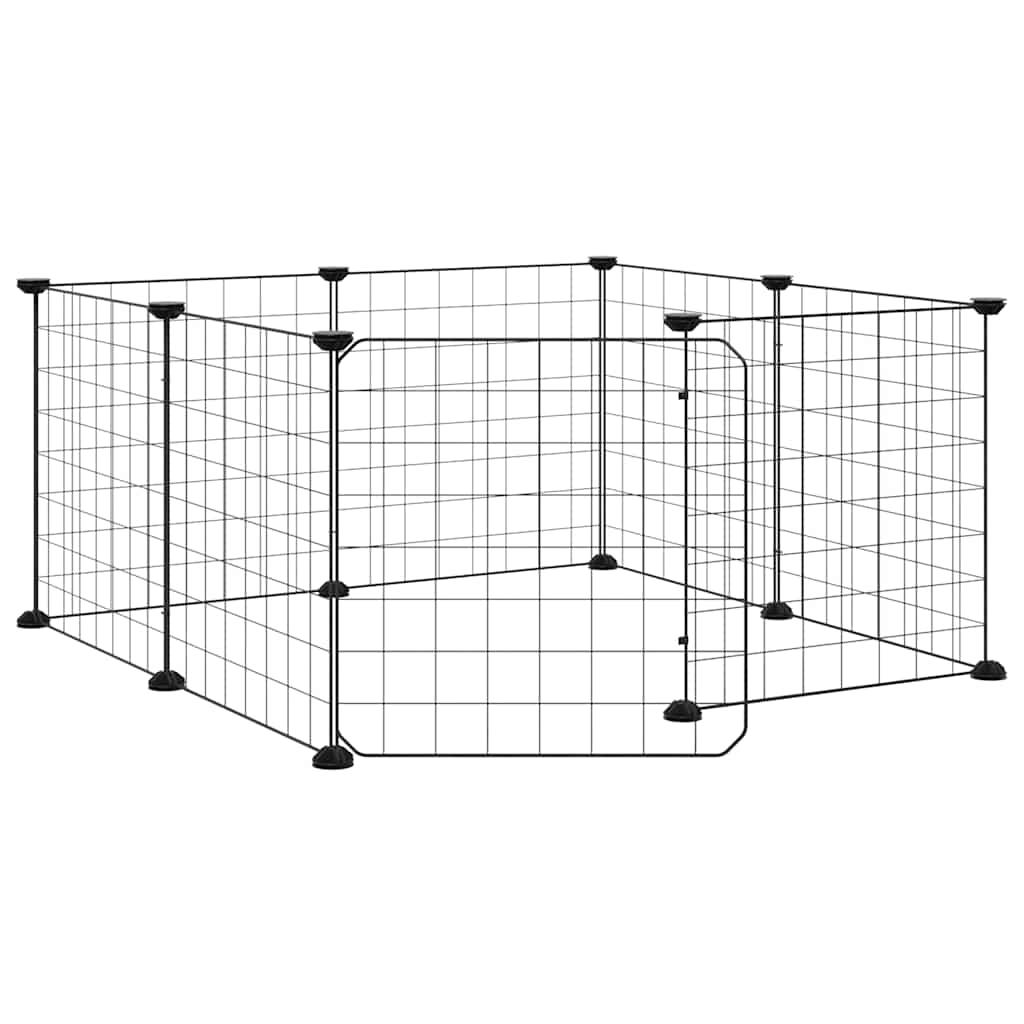 8-Panel Pet Cage with Door Black 35x35 cm Steel
