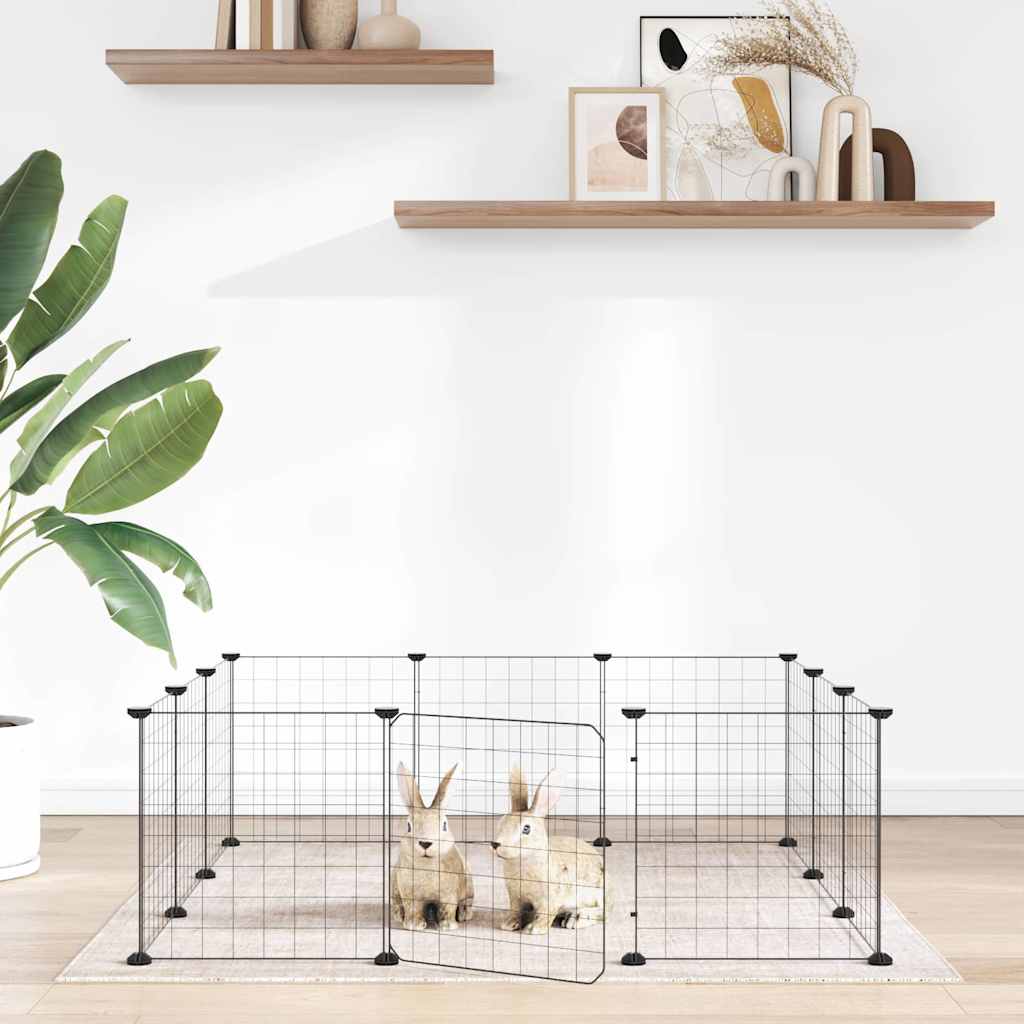 12-Panel Pet Cage with Door Black 35x35 cm Steel