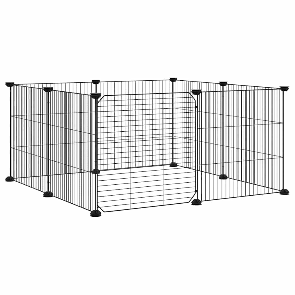 8-Panel Pet Cage with Door Black 35x35 cm Steel