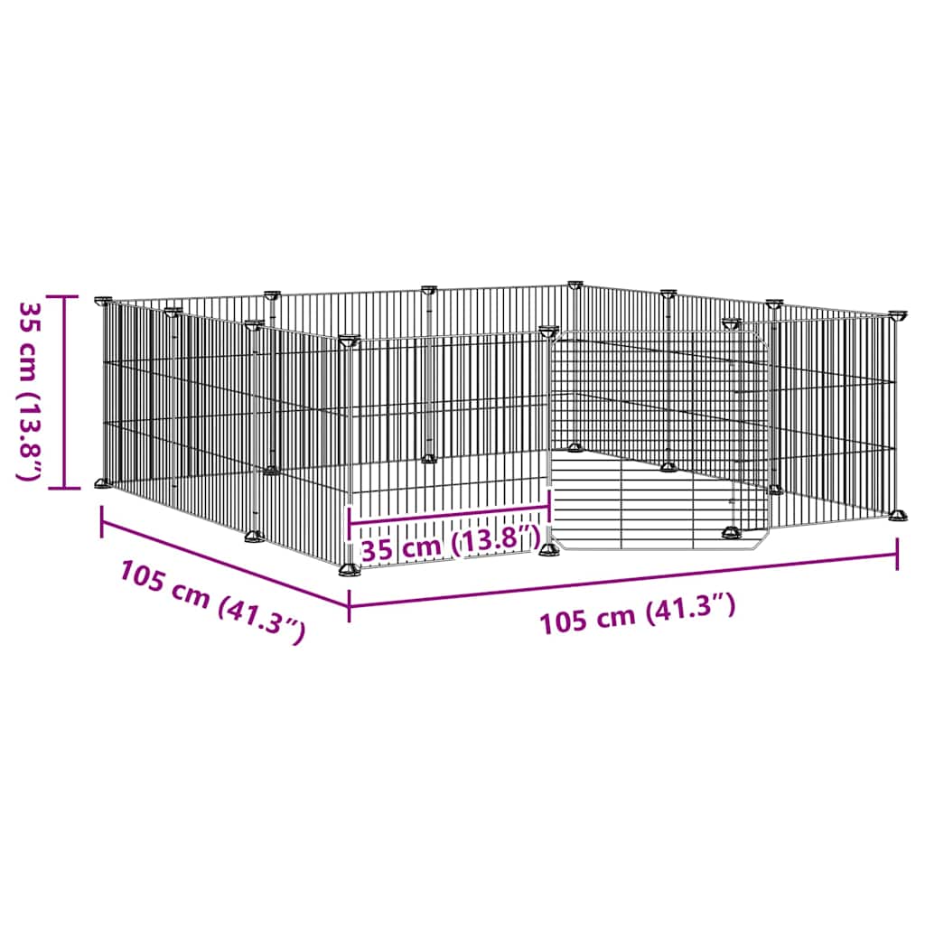 12-Panel Pet Cage with Door Black 35x35 cm Steel
