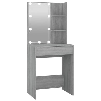 LED Dressing Table with Cabinet Grey Sonoma Engineered Wood