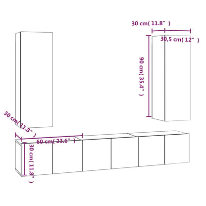 5 Piece TV Cabinet Set Smoked Oak Engineered Wood
