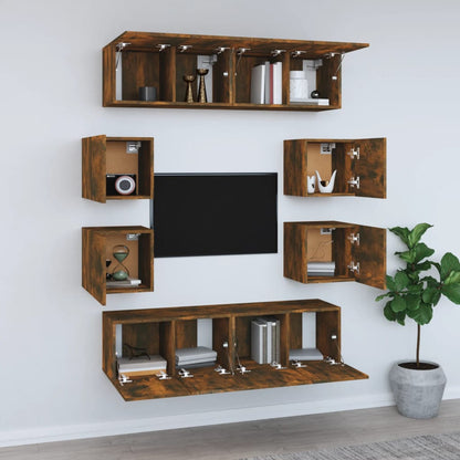 8 Piece TV Cabinet Set Smoked Oak Engineered Wood