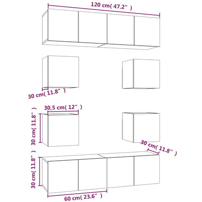 8 Piece TV Cabinet Set Smoked Oak Engineered Wood
