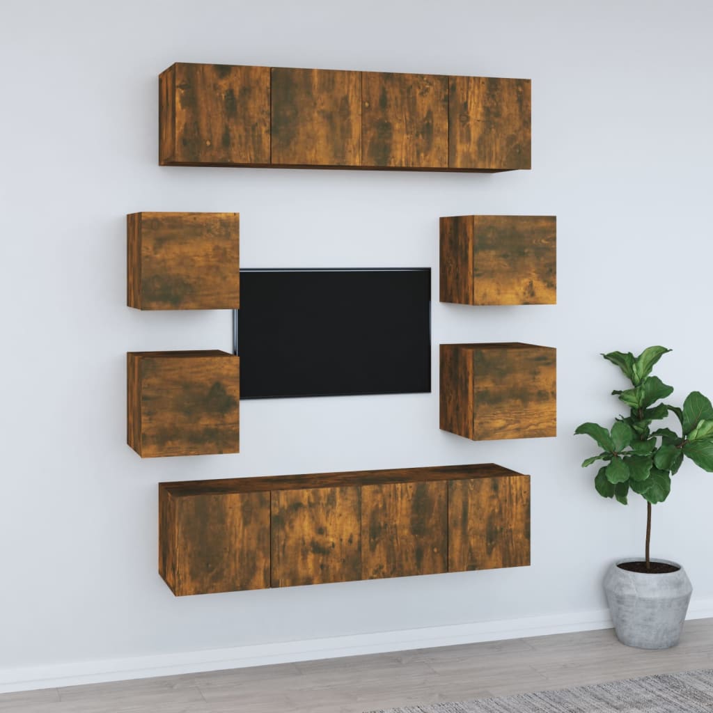 8 Piece TV Cabinet Set Smoked Oak Engineered Wood