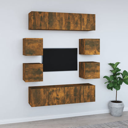 8 Piece TV Cabinet Set Smoked Oak Engineered Wood