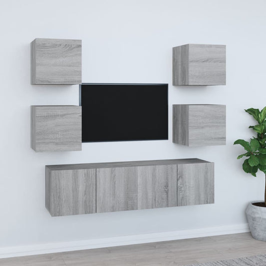 6 Piece TV Cabinet Set Grey Sonoma Engineered Wood