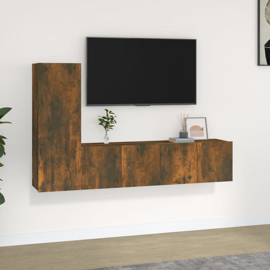 3 Piece TV Cabinet Set Smoked Oak Engineered Wood