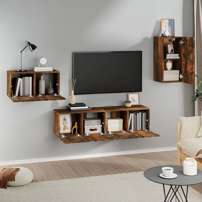 4 Piece TV Cabinet Set Smoked Oak Engineered Wood