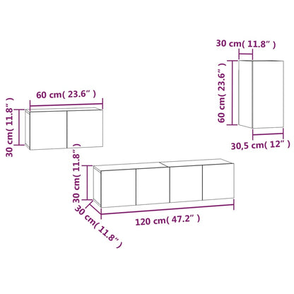 4 Piece TV Cabinet Set Smoked Oak Engineered Wood