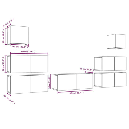 7 Piece TV Cabinet Set Grey Sonoma Engineered Wood