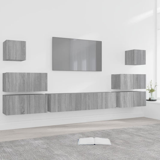 8 Piece TV Cabinet Set Grey Sonoma Engineered Wood