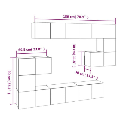 10 Piece TV Cabinet Set Grey Sonoma Engineered Wood