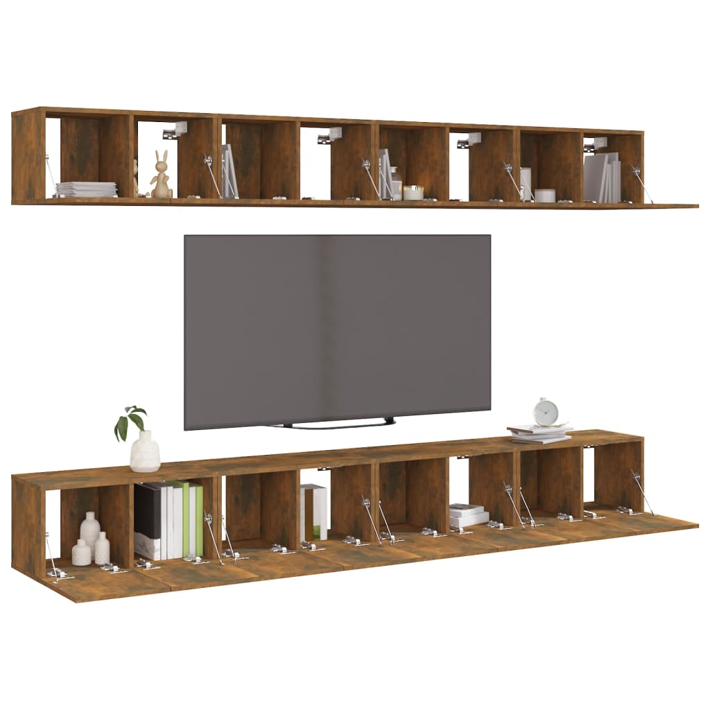 TV Cabinets 8 pcs Smoked Oak 60x30x30 cm Engineered Wood