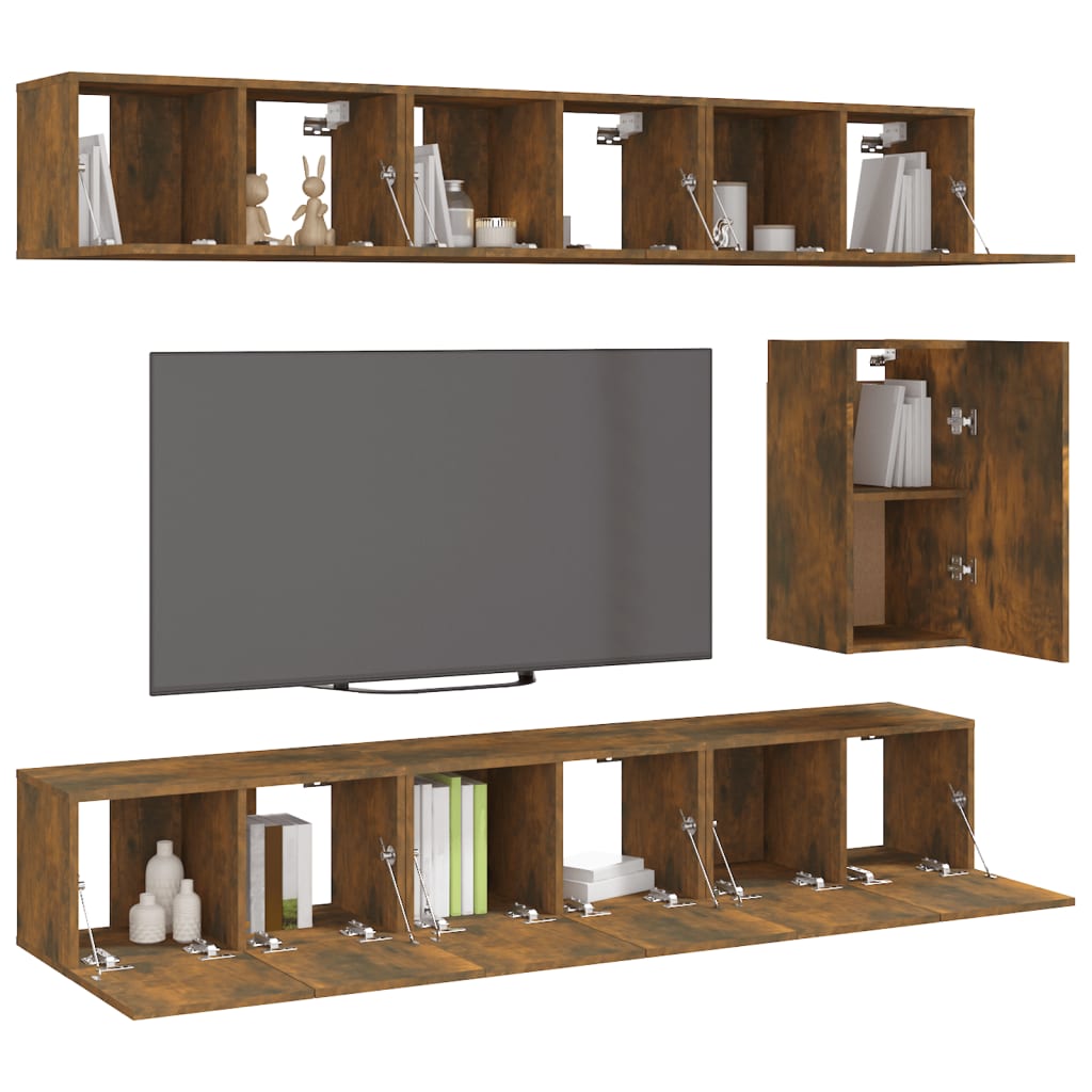 7 Piece TV Cabinet Set Smoked Oak Engineered Wood