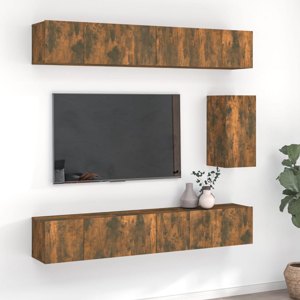 7 Piece TV Cabinet Set Smoked Oak Engineered Wood