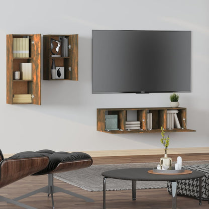 4 Piece TV Cabinet Set Smoked Oak Engineered Wood