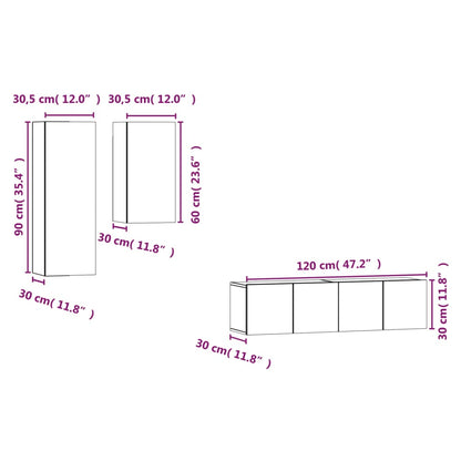 4 Piece TV Cabinet Set Smoked Oak Engineered Wood