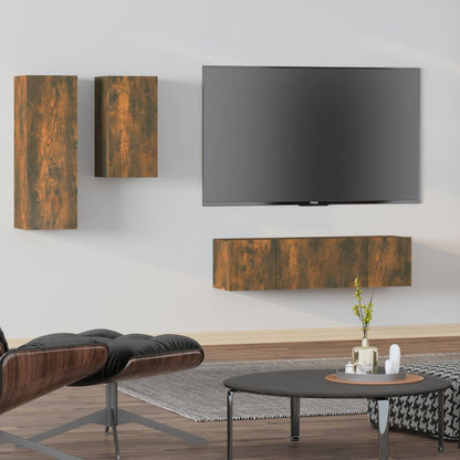 4 Piece TV Cabinet Set Smoked Oak Engineered Wood