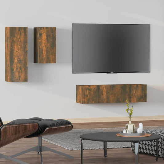 4 Piece TV Cabinet Set Smoked Oak Engineered Wood