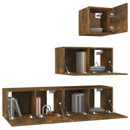4 Piece TV Cabinet Set Smoked Oak Engineered Wood
