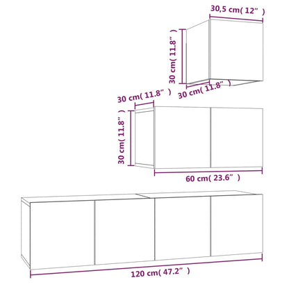 4 Piece TV Cabinet Set Smoked Oak Engineered Wood