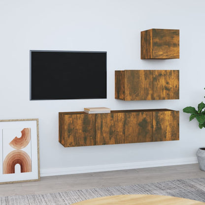 4 Piece TV Cabinet Set Smoked Oak Engineered Wood