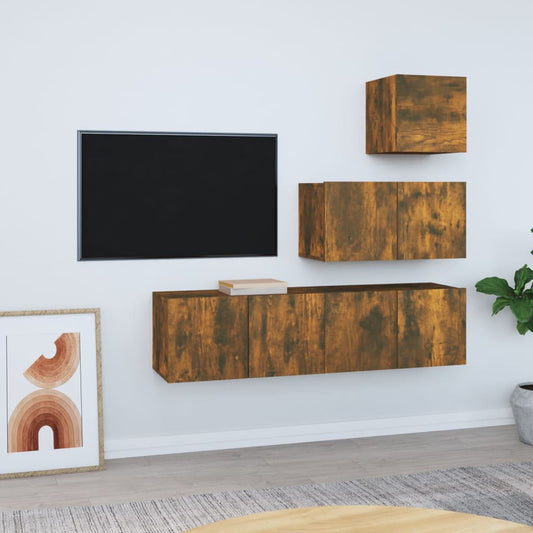 4 Piece TV Cabinet Set Smoked Oak Engineered Wood