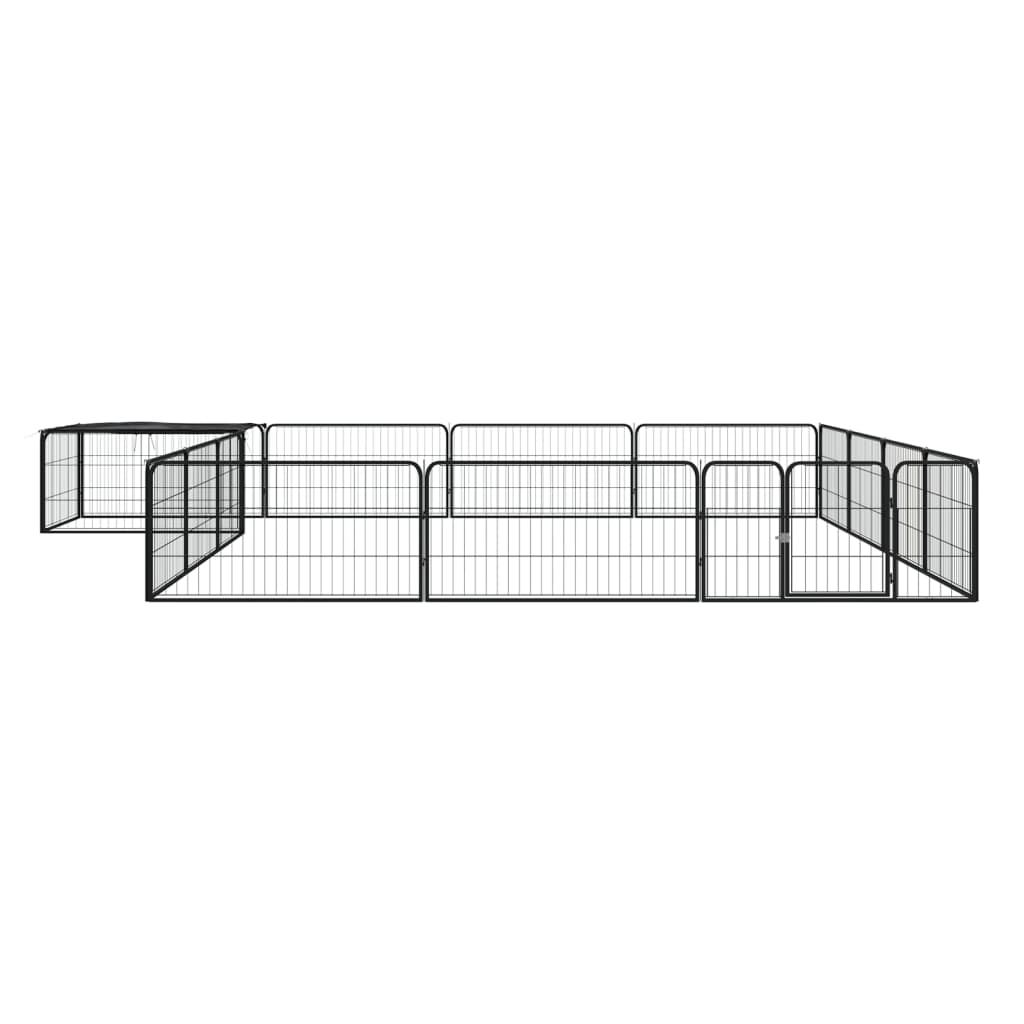 16-Panel Dog Playpen Black 100x50 cm Powder-coated Steel