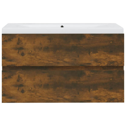Sink Cabinet with Built-in Basin Smoked Oak Engineered Wood