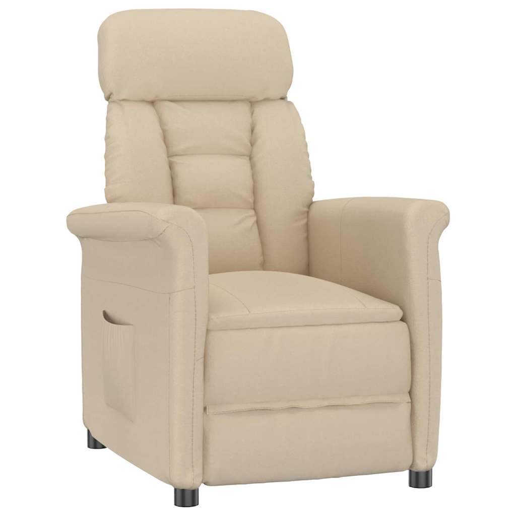 Recliner Chair Cream Cream 70.5 x 96.5 x 95 cm Fabric and metal