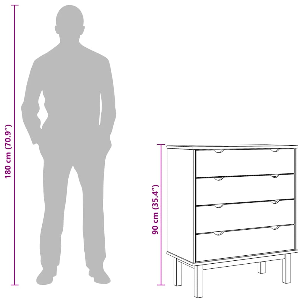 Drawer Cabinet OTTA Brown&White 76.5x39.5x90cm Solid Wood Pine