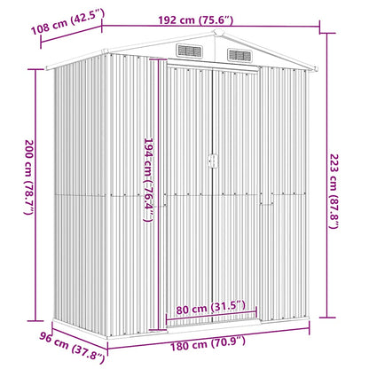 Garden Shed Light Grey 192x108x223 cm Galvanised Steel
