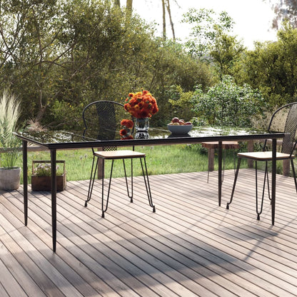 Garden Dining Table Black 200x100x74cm Steel and Tempered Glass