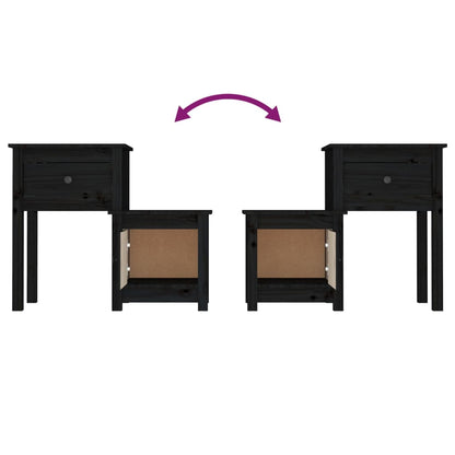 Bedside Cabinet 2 pcs Black 79.5x38x65.5 cm Solid Wood Pine