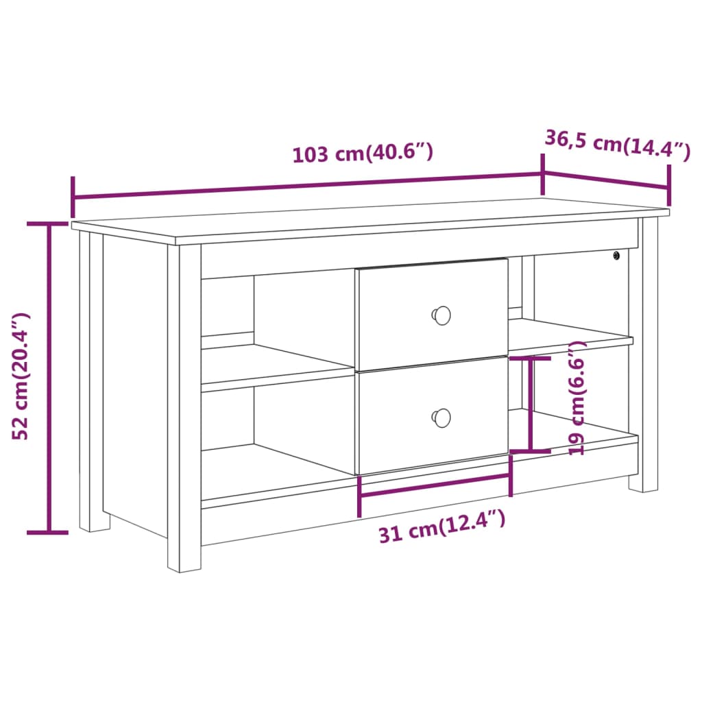 TV Cabinet Honey Brown 103x36.5x52 cm Solid Wood Pine