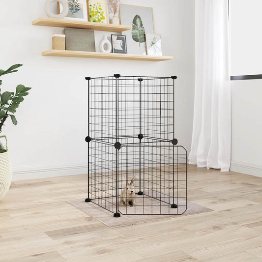 8-Panel Pet Cage with Door Black 35x35 cm Steel
