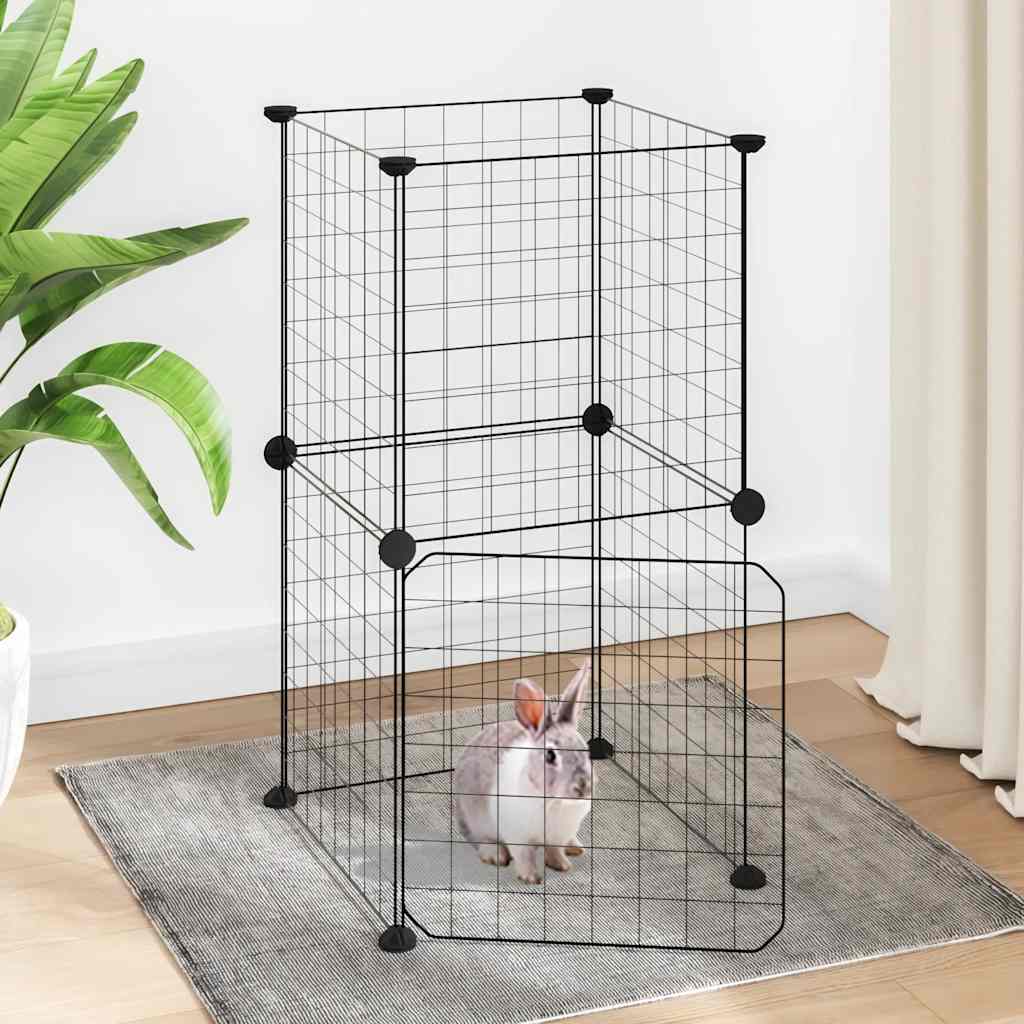 8-Panel Pet Cage with Door Black 35x35 cm Steel