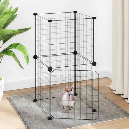 8-Panel Pet Cage with Door Black 35x35 cm Steel