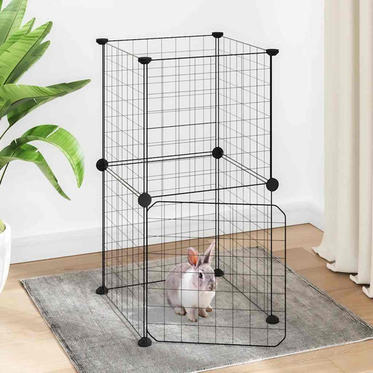 8-Panel Pet Cage with Door Black 35x35 cm Steel