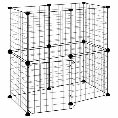 12-Panel Pet Cage with Door Black 35x35 cm Steel