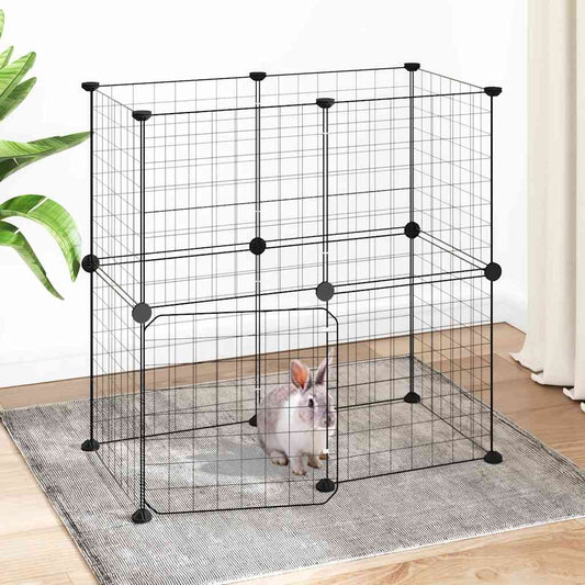 12-Panel Pet Cage with Door Black 35x35 cm Steel