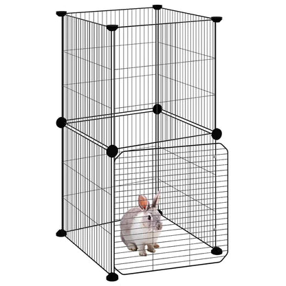 8-Panel Pet Cage with Door Black 35x35 cm Steel