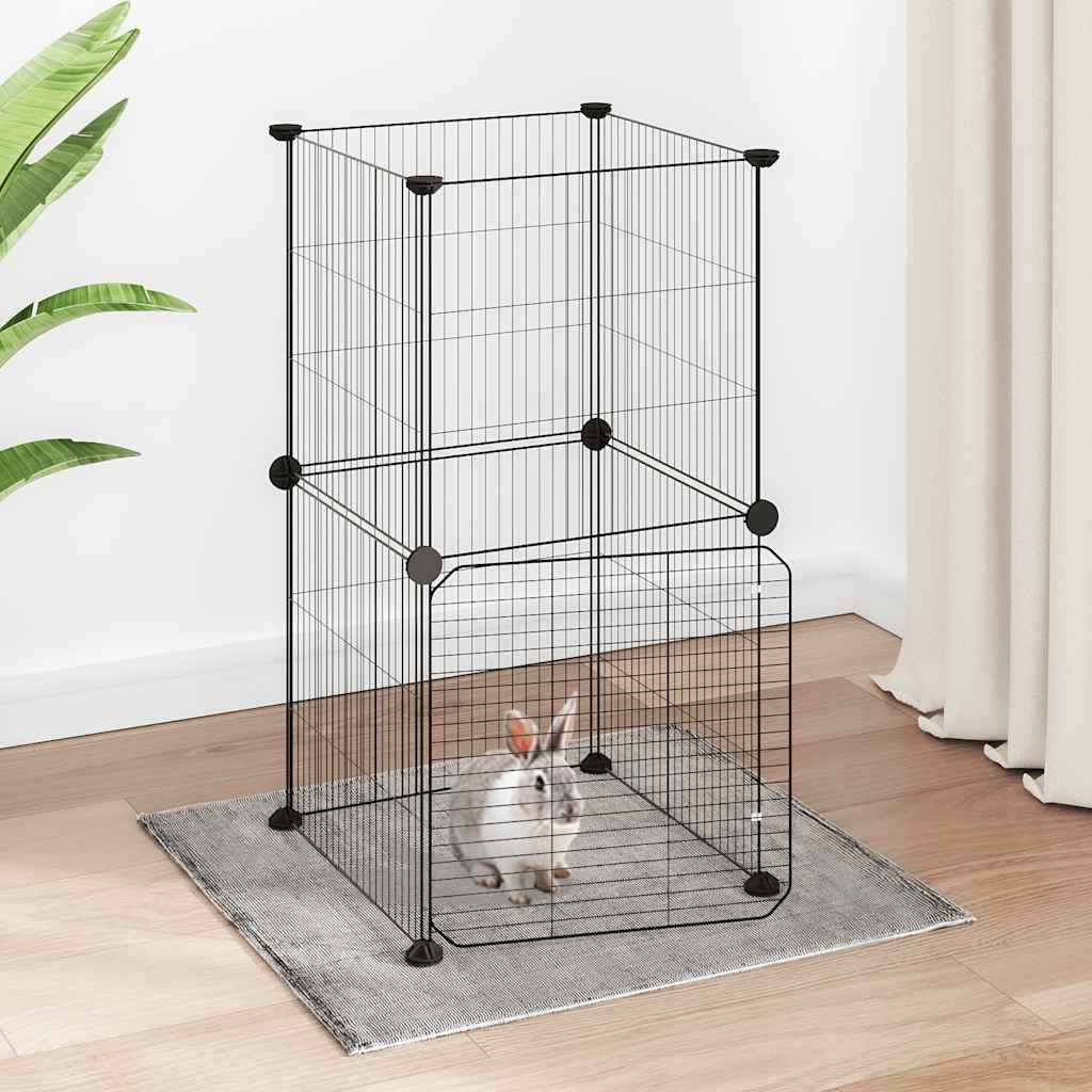 8-Panel Pet Cage with Door Black 35x35 cm Steel