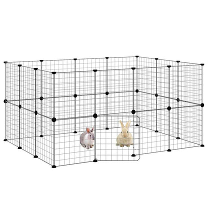 28-Panel Pet Cage with Door Black 35x35 cm Steel
