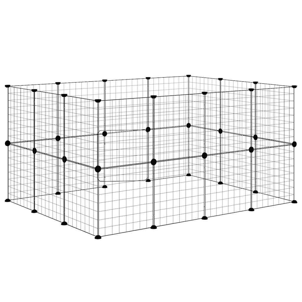 28-Panel Pet Cage with Door Black 35x35 cm Steel
