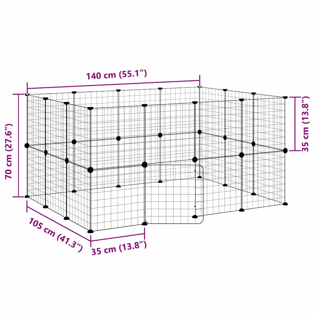 28-Panel Pet Cage with Door Black 35x35 cm Steel
