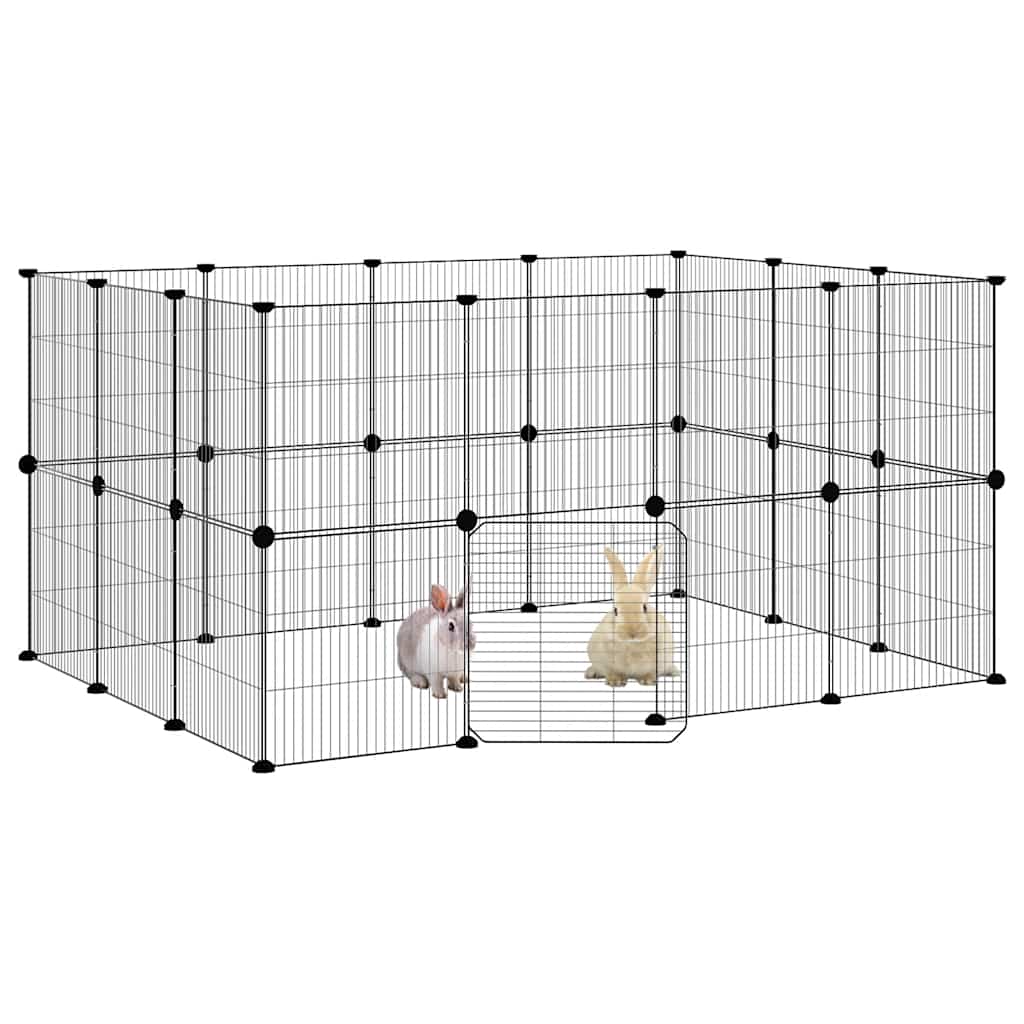 28-Panel Pet Cage with Door Black 35x35 cm Steel