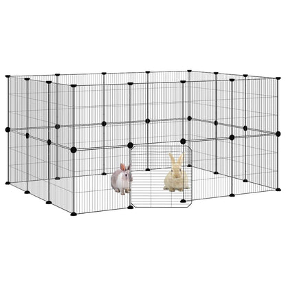 28-Panel Pet Cage with Door Black 35x35 cm Steel